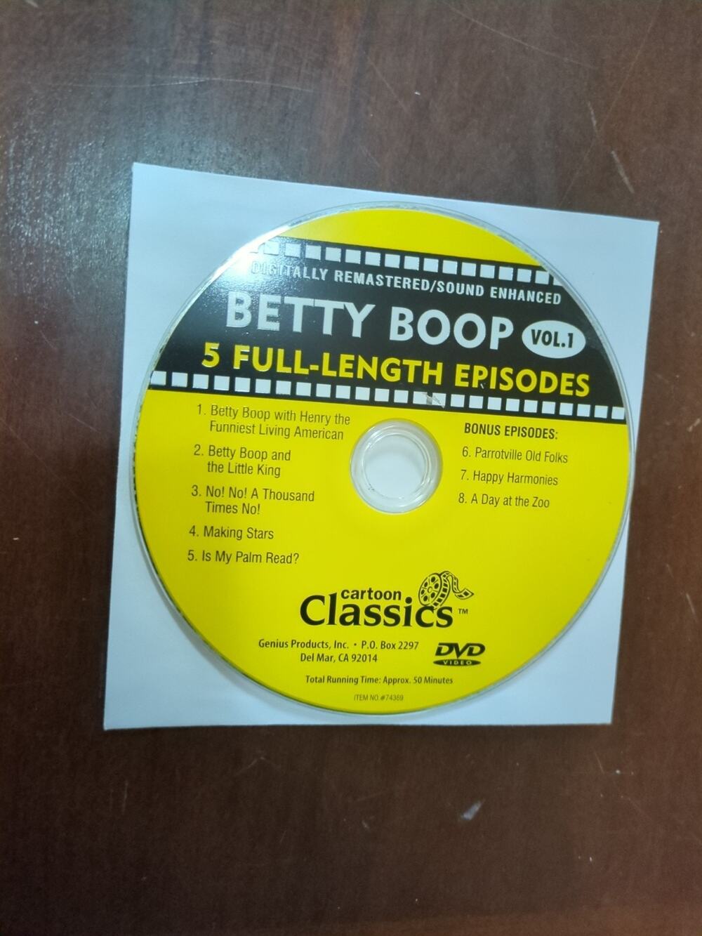 Betty Boop Vol. 1 DVD - 5 Full Length Episodes (DVD) Cartoon Classics disc only